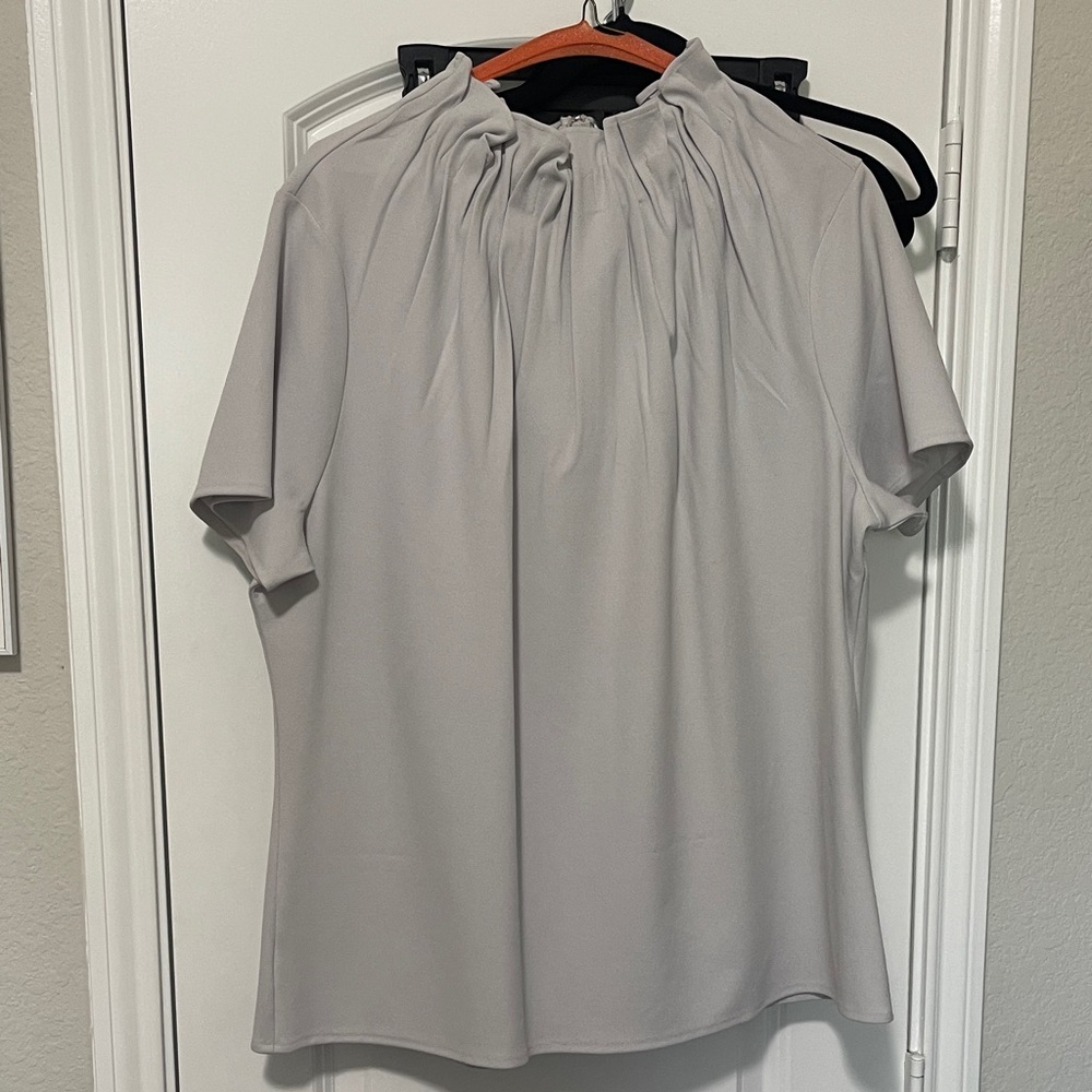 Ann Taylor Soft Gray Gathered Blouse